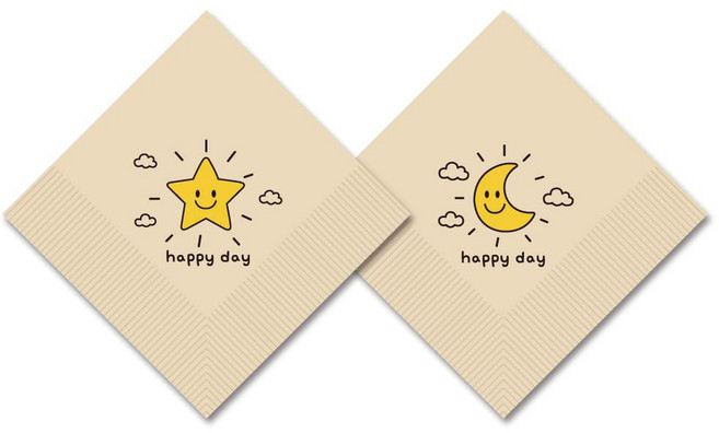 대나무 항균 냅킨 해피데이 해 달 별, 400개입, 1박스, 천연갈색 - 별 + 달