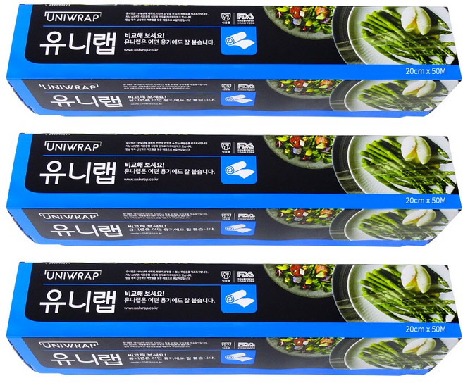 유니랩(20cmx50M)-3개 주방랩 포장랩 랩 위생랩 가정용 식품용, 50m, 3개