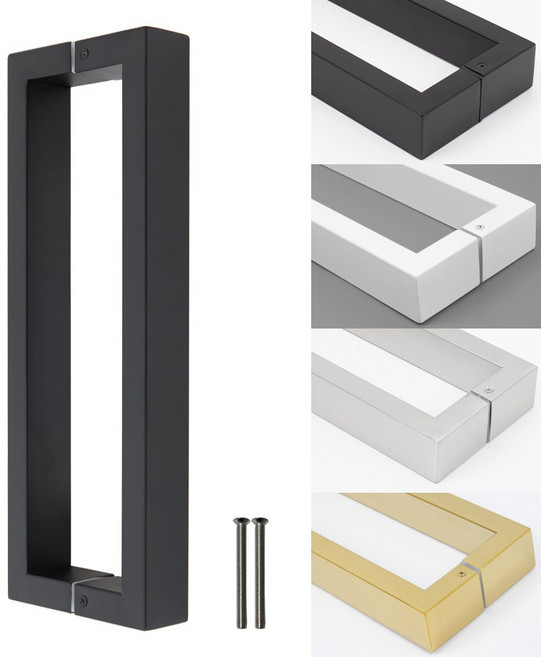 철물이네 강화도어 손잡이 340mm 40x20 장볼트증정 ㄷ자 유리문, 1개, 블랙