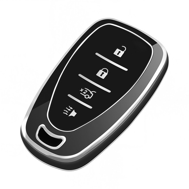 OFFCURVE 쉐보레 말리부 트래버스 이쿼녹스 4버튼 TPU 풀커버 스마트 키케이스, 블랙과 실버