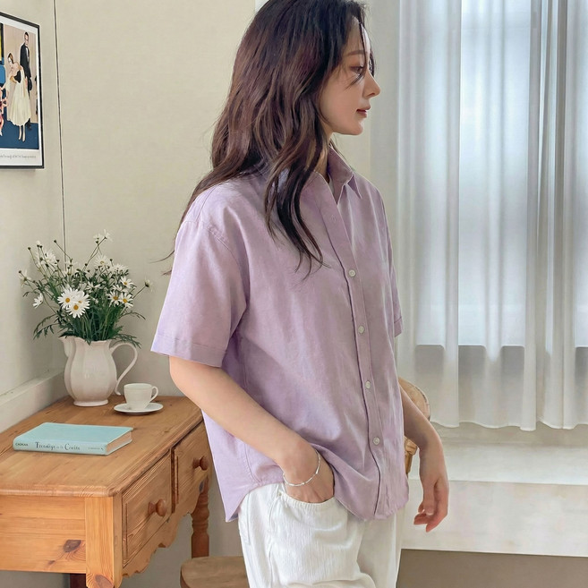 여자 반팔 레귤러핏 옥스포드 셔츠 면100 made in korea (9 color)