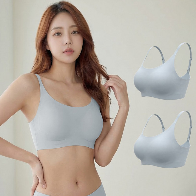어머머스 심리스 패드일체형 브라 편한 프리컷 노와이어 브라탑 2p