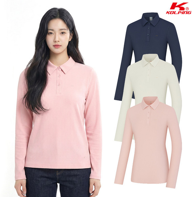 콜핑 여성 하이쿨 골지원단 냉감 등산 긴팔 카라 티셔츠 KSC422WT7W