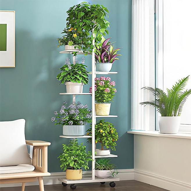 방일 이동식 다층 계단식 다용도 화분선반대, 8단, 흰색