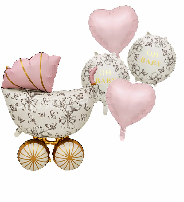 EC1983 베이비샤워 풍선 세트 유모차 풍선 아기 파티 장식, 핑크, 1세트