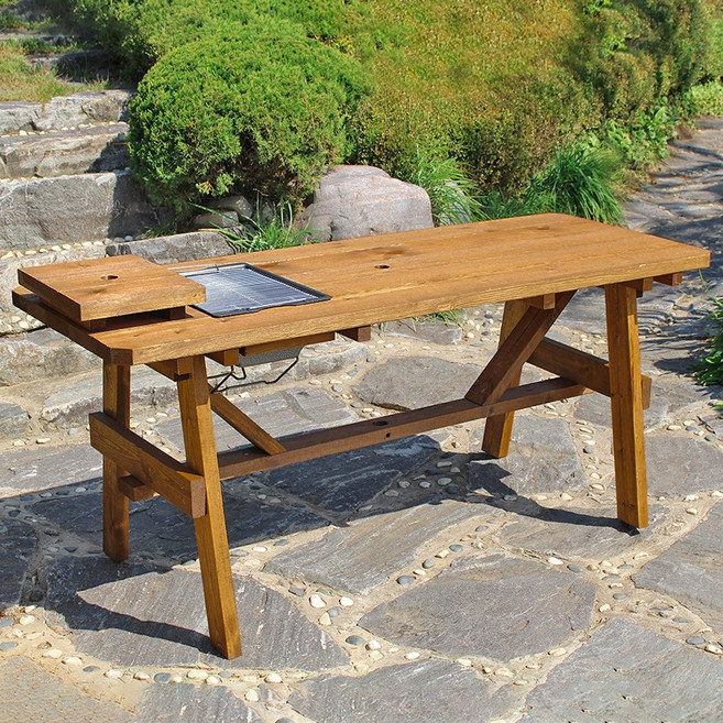 숲에온 원목 다용도 바베큐 야외 테이블 바베큐 그릴 포함 캠핑 피크닉 데크 마당 정원 나무 식탁 탁자 야외용, 1800 도토리