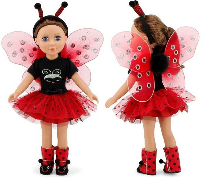 Emily Rose Magical Lady Bug 5피스 35.6cm(14인치) 패션 인형 할로윈 코스튬 의상 탈착식 날개 안테나 머리띠 및 부츠! | 의류 액세서리는 대부, Emily Rose Magical Lady Bug 5피