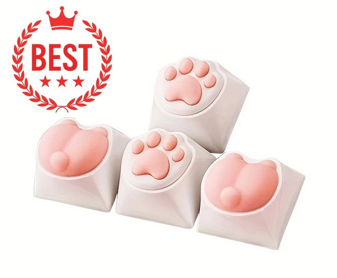 스마트픽 귀여운 핑크 고양이 발가락 키캡 4pcs 고양이발 키보드 실리콘 키캡-핑크 화이트 키캡 4개 세트, 화이트 핑크
