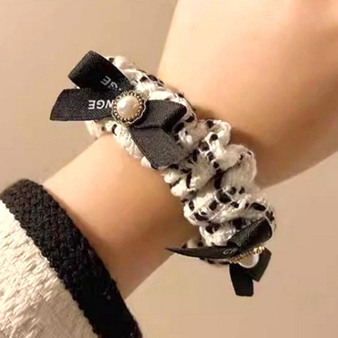 벨벳 스크런치 진주리본 트위드 미니머리끈 헤어고무줄