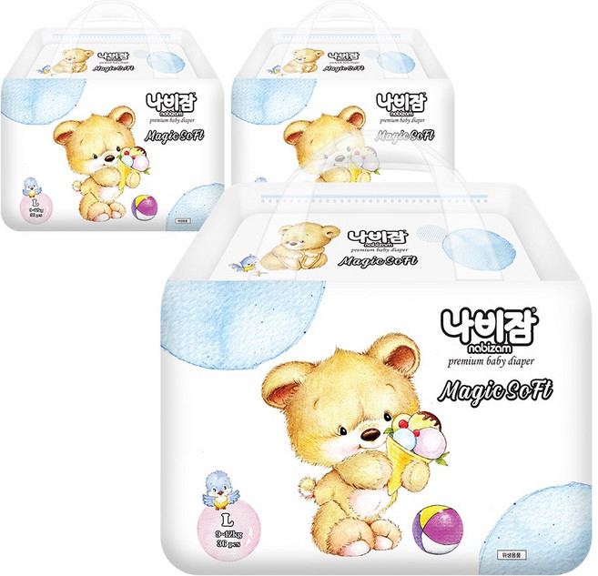 나비잠 기저귀 매직소프트 밴드 3팩, 대형(L), 108매