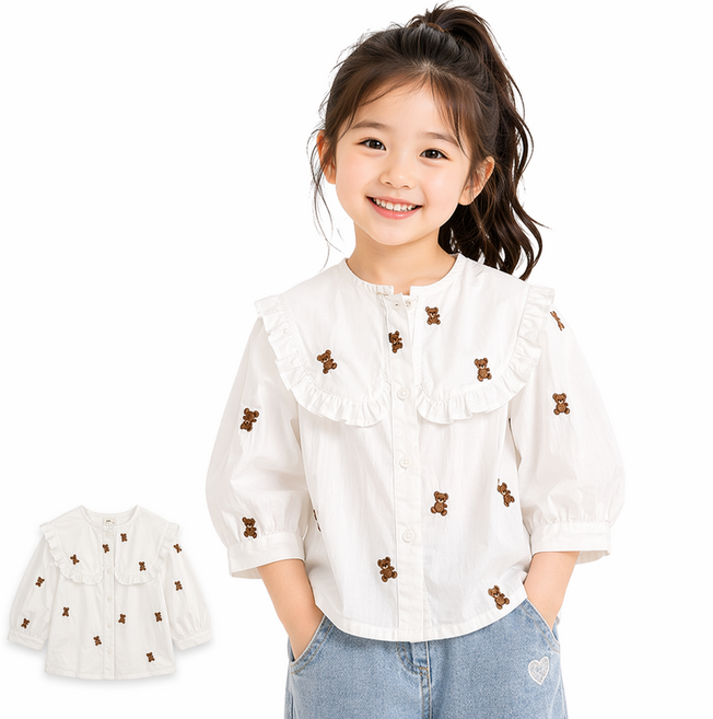 여아 블라우스 유아동 봄가을 긴팔 상의 프릴 카라 아동셔츠 키즈 셔링