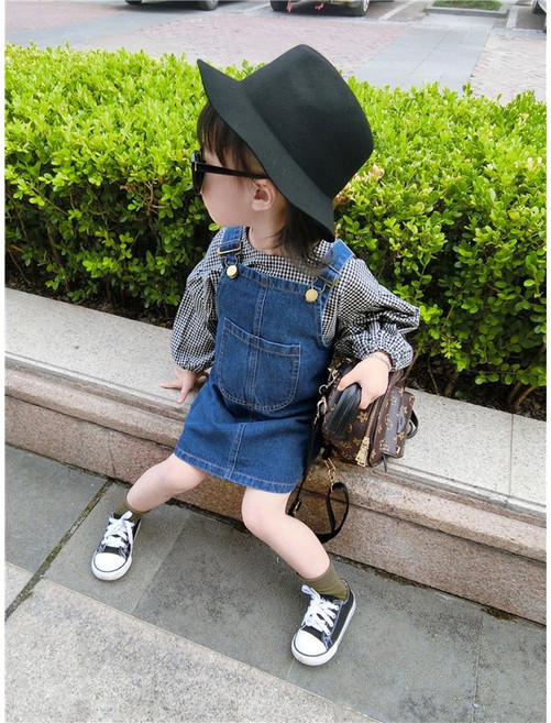女童牛仔吊帶裙 可愛牛仔背帶裙 女童牛仔短裙 女童背帶裙 牛仔吊帶裙