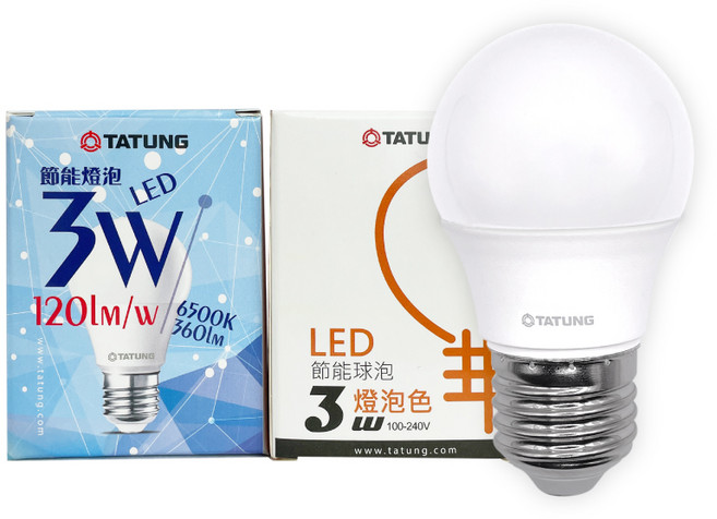 TATUNG大同 LED球泡燈 E27燈頭 6500K 3W 節能省電, 白光, 1個