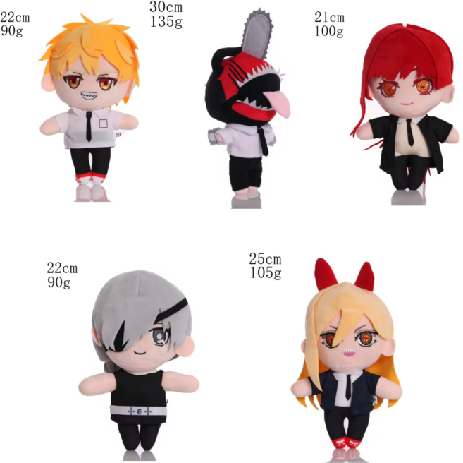 체인소맨 22CM 5종 애니메이션 데포르메 인형 귀여운 바디필로우 인형뽑기 굿즈, 1개, 덴지