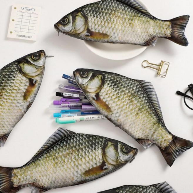 신기한 물고기필통 고등학생 중학생 생선 광어 고등어 펜파우치 인형 봉제 지퍼 납작 필통 펜케이스 광어 참돔 특이한 신학기 학용품 새학기 단체 선물 붕어, B10 리얼 붕어