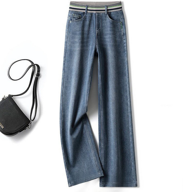 여성용 하이웨스트 허리밴딩 데님바지 와이드핏 데님 통바지 일자핏 청바지 뉴타임즈