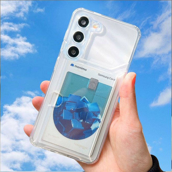 사이드 슬라이드 투명 실리콘 카드 케이스 2장 수납 밸류 클리어 갤럭시S22 플러스