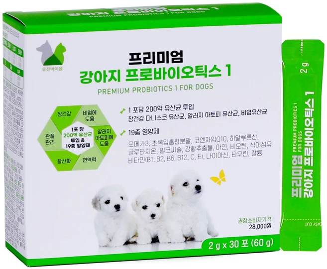 프리미엄 강아지 프로바이오틱스1 응가아저씨 200억(1포) 유산균, 30회분, 장건강/유산균, 1개 - 쿠팡