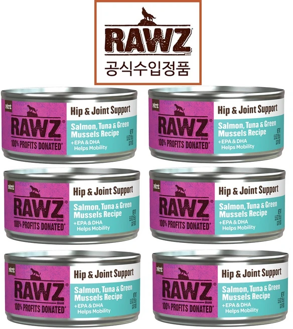유통기한 2026년 6월까지 로우즈 파테 캣 캔 관절 서포트캔 연어 참치&초록홍합 155g 6개, 연어+참치 - 쿠팡