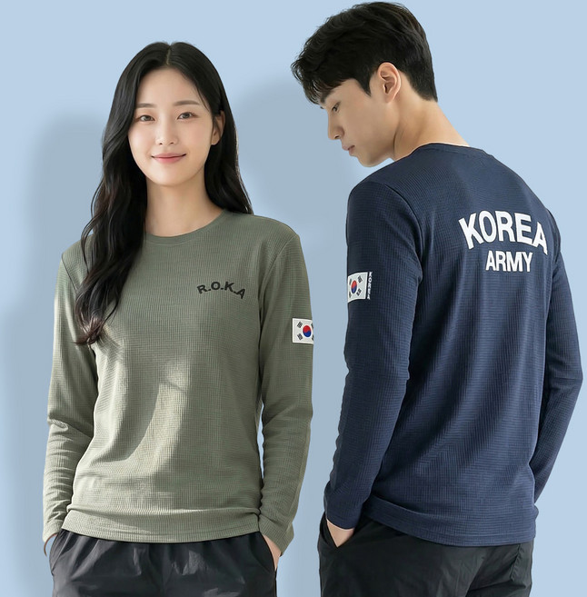 5위 - [이지바이] (1+1) 남녀공용 로카 라운드 긴팔 티셔츠_로카티 코리아아미