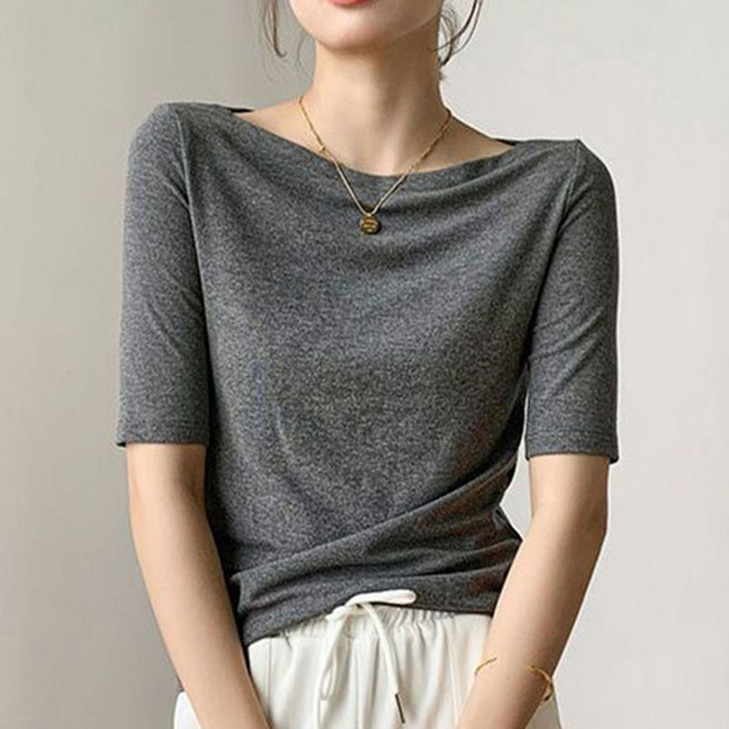 모달티 5부소매 이너티 입술넥 소프트 무지티 기본티 체형커버 쫄티 여성의류