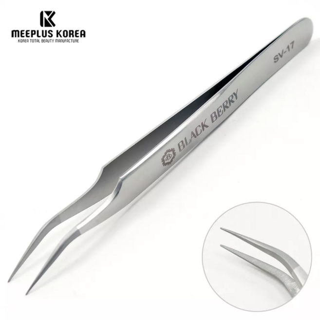 블랙베리 속눈썹 정밀 핀셋 족집게 연장도구재료 전문가용[실버] 8종, 1개, SV-17