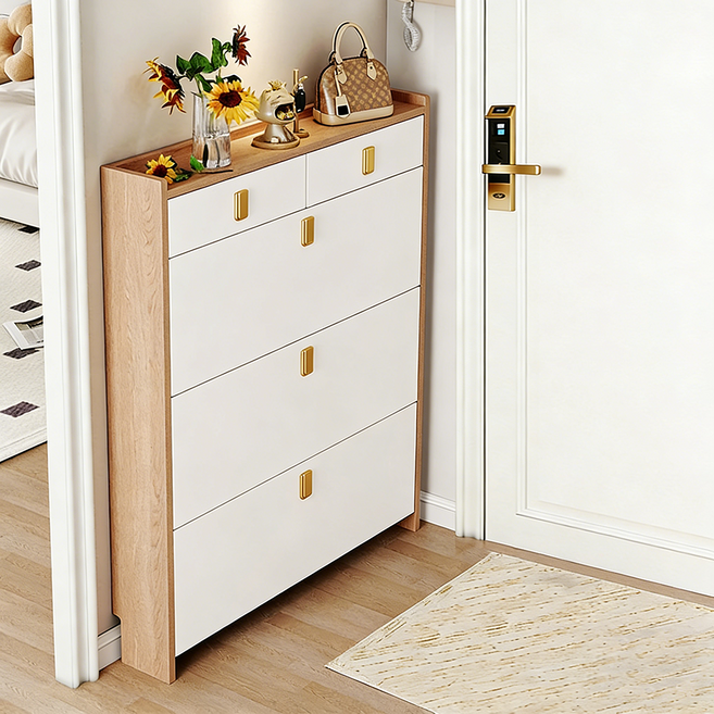 모던 슬림 신발 수납장 현관 깔끔 정리 공간절약 가구, 3단, B08(서랍 두 개)