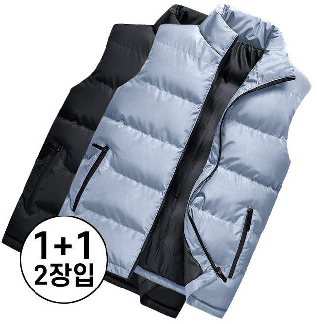 무지 카라 디자인 두툼한 소재 실내외 겸용 다용도 스타일리시 포근함 웨어러블 패딩 조끼 데일리룩 안감 부드러움 트렌드 활동성 1+1 2장입