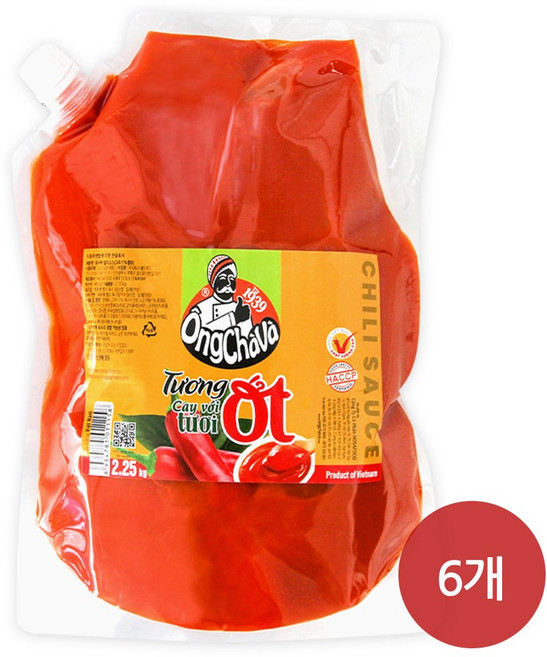 월드푸드 베트남 핫 칠리소스 옹차바 똥옷 매운 핫소스 대용량 2kg tuong ot chilli suace vietnam, 2.25kg, 6개