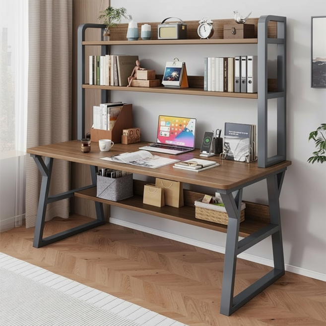 책상 책꽂이 일체형 컴퓨터 책상 공부 책상, 오크블랙