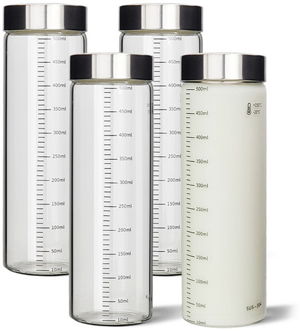 미르코리아 내열유리 눈금유리병, 500ml, 4개