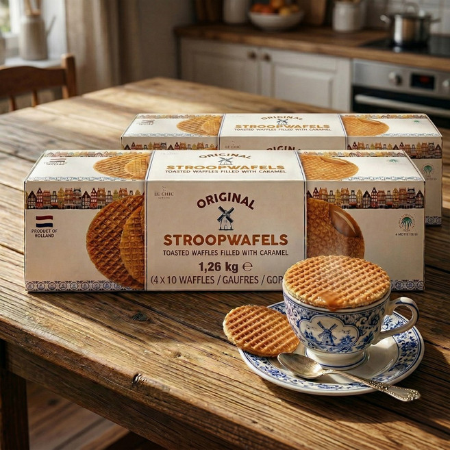 르 시크 파티시에 오리지널 스트룹와플 네덜란드 수입 카라멜 와플 커피 간식 디저트 추천, 2박스, 1.26kg