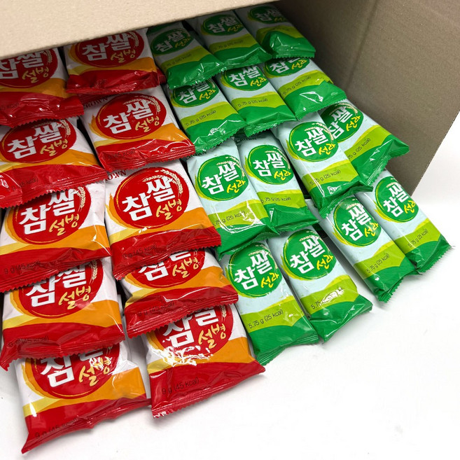 크라운 참쌀 선과 + 참쌀 설병 2종 쌀과자 세트 80개 대용량 (개별포장)