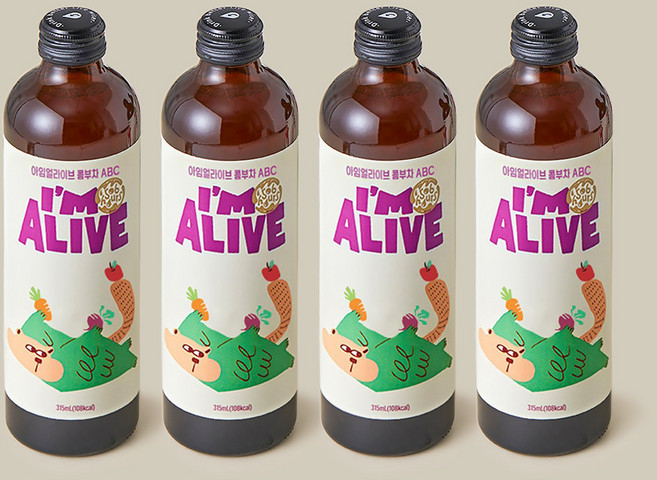 아임얼라이브콤부차 유기농 탄산음료 애플베리, 315ml, 4개