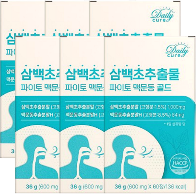 삼백초 추출물식약청인증 맥문동 파이토 HACCP 데일리큐어, 6개, 60정