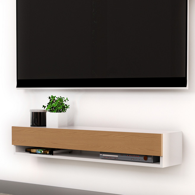 아이린 루나 (WE) 거실인테리어 무지주 벽걸이tv선반 벽선반, 루나- 셋톱박스 (WE), 화이트&애쉬
