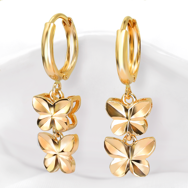 루이델라 14K 18K 여성 컷팅 드롭 나비 엔조 원터치 금 귀걸이