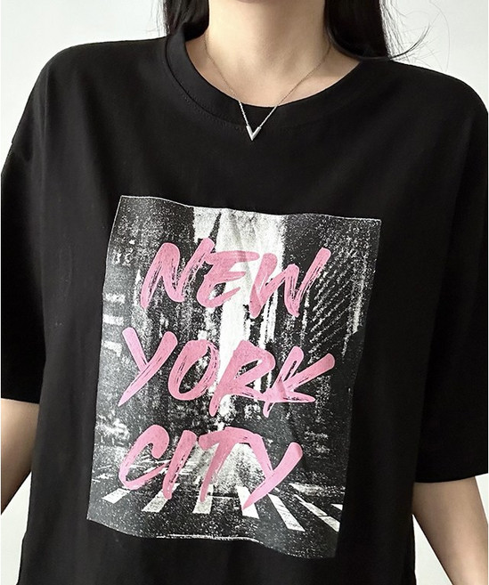 비토샵 여성용 뉴욕 그래픽 프린팅 반팔티 빅사이즈