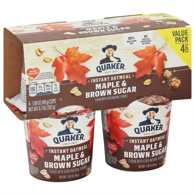 QUAKER 桂格 即食燕麥片 楓糖&紅糖 4入, 1個, 192g