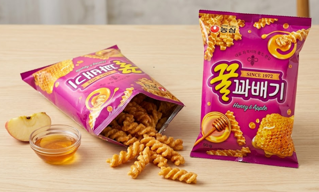 인기스낵 기획 농심 꿀꽈배기 90g 10봉 + 조청유과 96g 10봉(총20봉지) 어린이간식 봉지과자 안주 스낵 가정용 편의점 사무실 식자재 봉지스낵, 1개