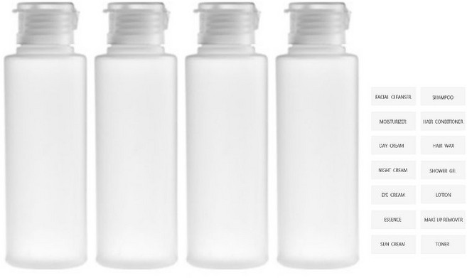 원터치 똑딱 용기100ml 4개입 라벨스티커 포함, 4개, 반투명