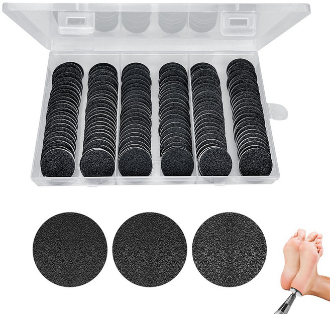 150개 25 mm 풋 폴리 셔 사포 샌딩 디스크 페디큐어 도구 샌딩 디스크 교체 사포 풋 케어 사포 죽은 딱딱한 피부 갈라진 발 뒤꿈치를위한 샌딩 디스크 페디큐어