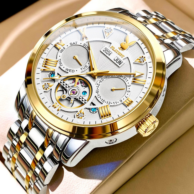 PLAYBOY 명품 브랜드 남자 기계식 시계 자동 오토매틱 손목시계