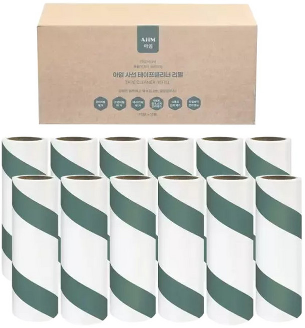 아임 돌돌이 테이프클리너 리필 90회x12개 사선 먼지제거 테이프 롤크리너 찍찍이, 12개