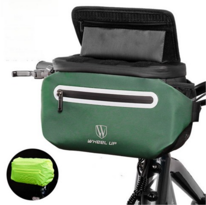 밸류플로우 자전거 핸들 방수 가방 휴대폰 터치 수납 거치대 D, 1개, 그린