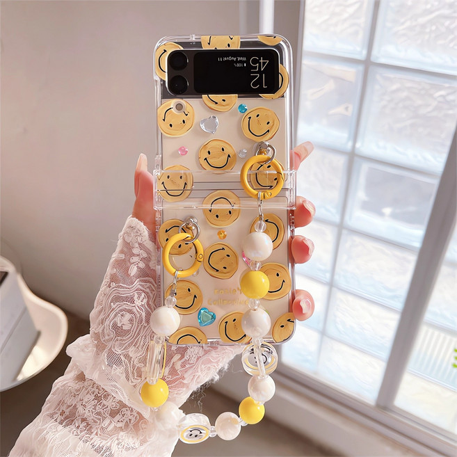 얌코 휴대폰 케이스 갤럭시 z플립4 z플립3 z플립5 z플립6 z플립7 힌지보호 실리콘 유화 스마일 플라워