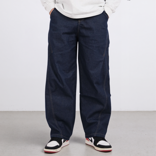 남성 데님 블루 워싱 커브드 컷 와이드 청바지 빅사이즈 사계절 남자 청바지