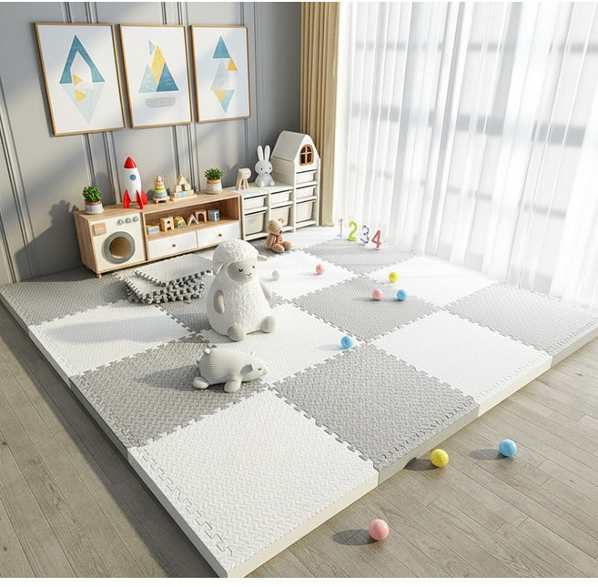 라멜리 두꺼운 EVA 퍼즐매트 층간소음완화, 화이트+그레이, 16개