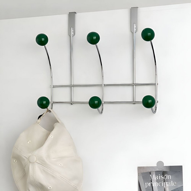 문걸이행거 방문옷걸이 도어 옷장 욕실 수납, 무드 그린 6구, 1개