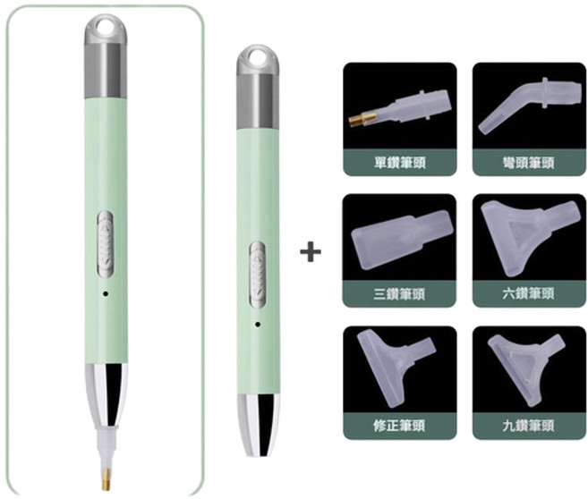 USB發光點鑽筆 十字繡貼鑽照明筆 鑽石畫工具, 1個, 薄荷綠6件套 - 袋裝